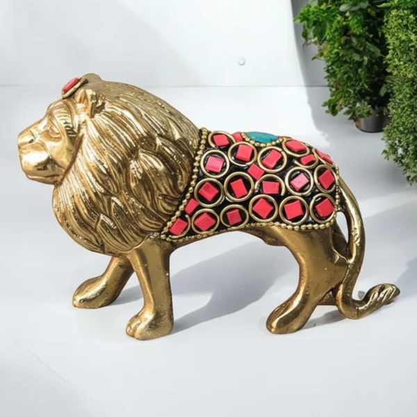 Premium ​Brass Lion Statue with Stone Work