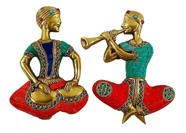 Brass Handicraft Muscian Figurine Playing Tabla and Shehnai Traditonal Statue